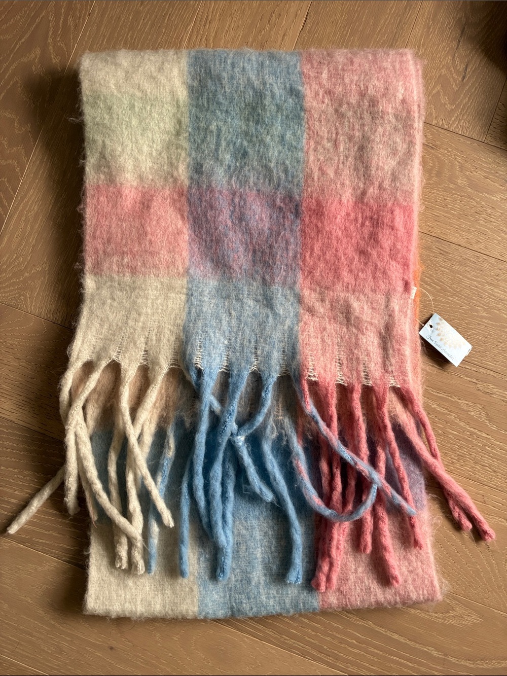 Oversized Scarf in Soft Pink, Blue, Orange & Cream - NWT